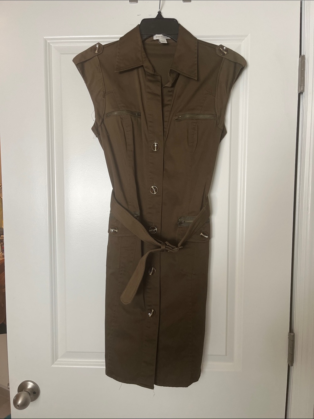 Boston Proper Olive Utility Shirt Dress